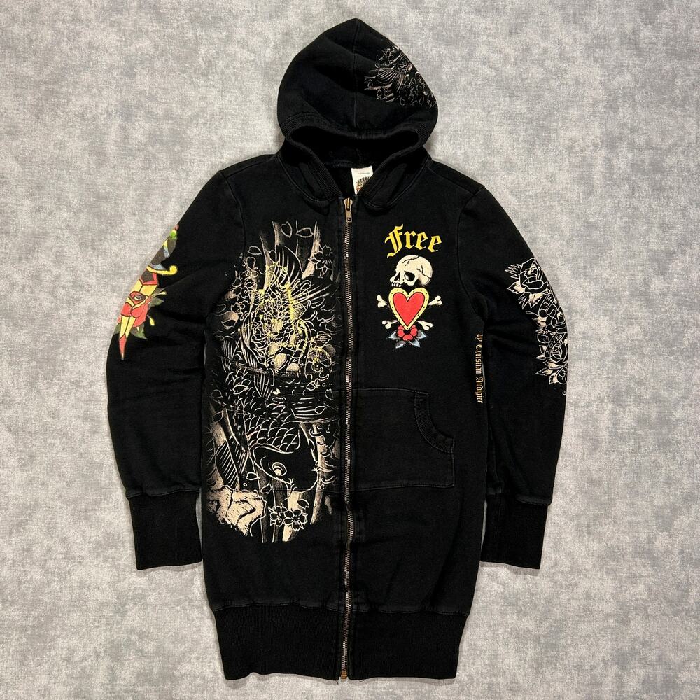 Ed Hardy by Christian Audigier Longline zip jacket tattoo streetwear girls Small